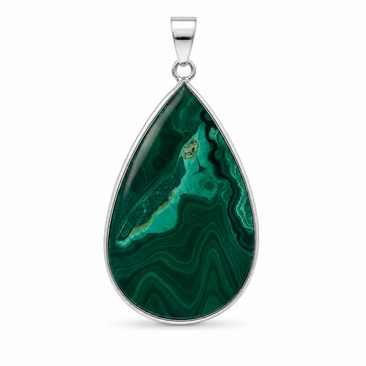 Natural Malachite Teardrop Pendant Stainless Steel Green Gemstone Necklace Boho Jewelry Gift for Women