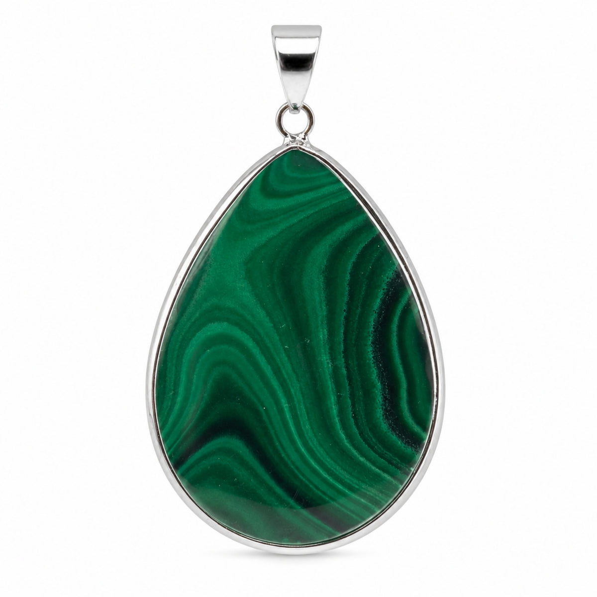Natural Malachite Teardrop Pendant Stainless Steel Green Gemstone Necklace Boho Jewelry for Women