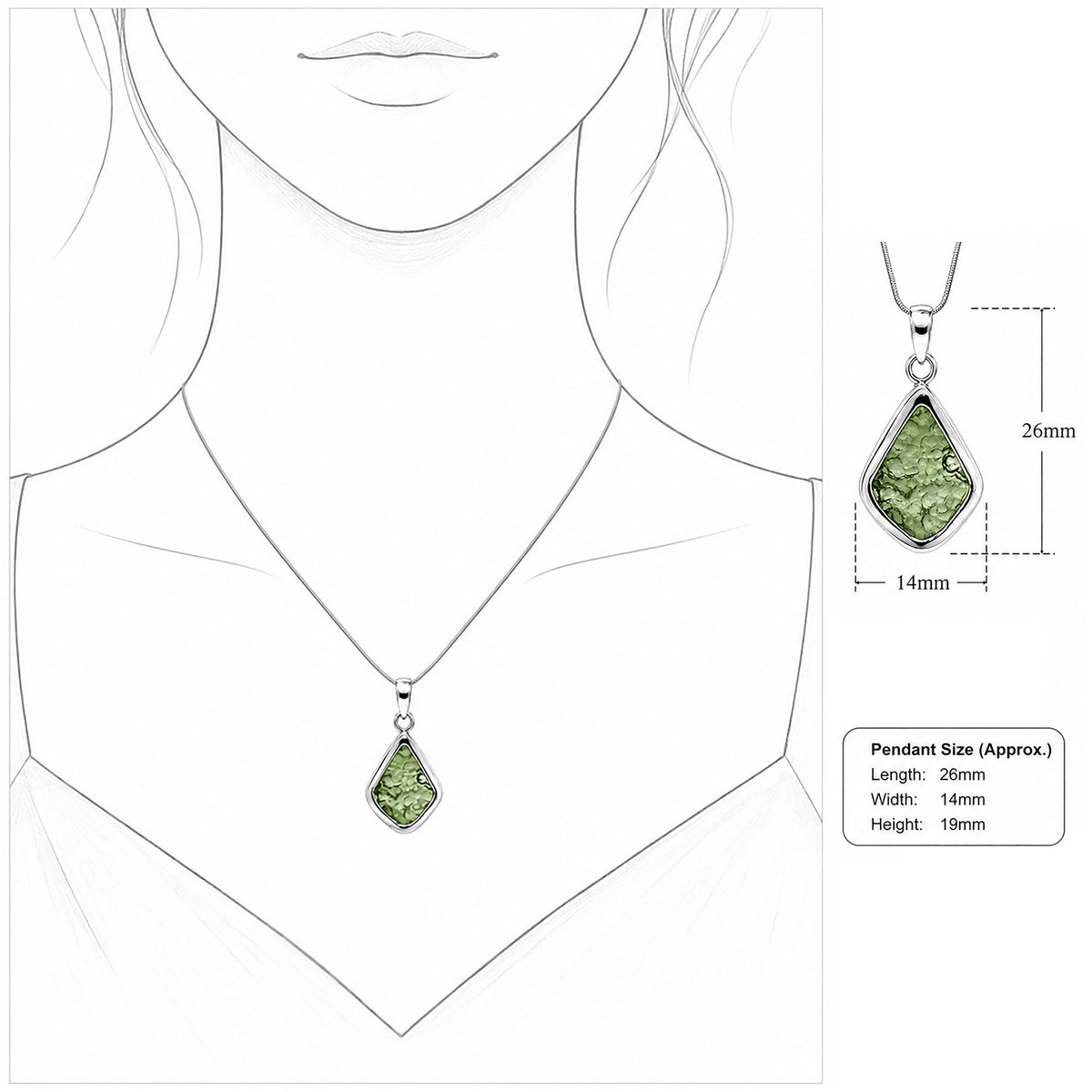 Moldavite Pendant, 925 Sterling Silver Green Crystal Gemstone Jewelry - Gem Avenue Retail