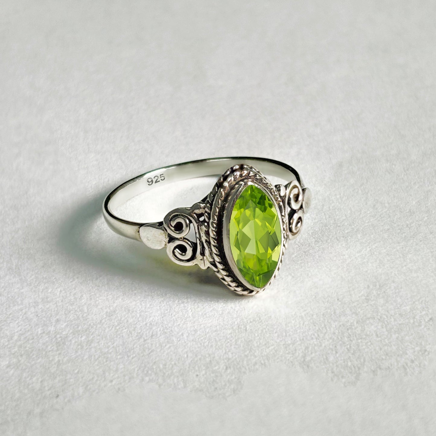 925 Sterling Silver Marquise Peridot Gemstone Women's Ring