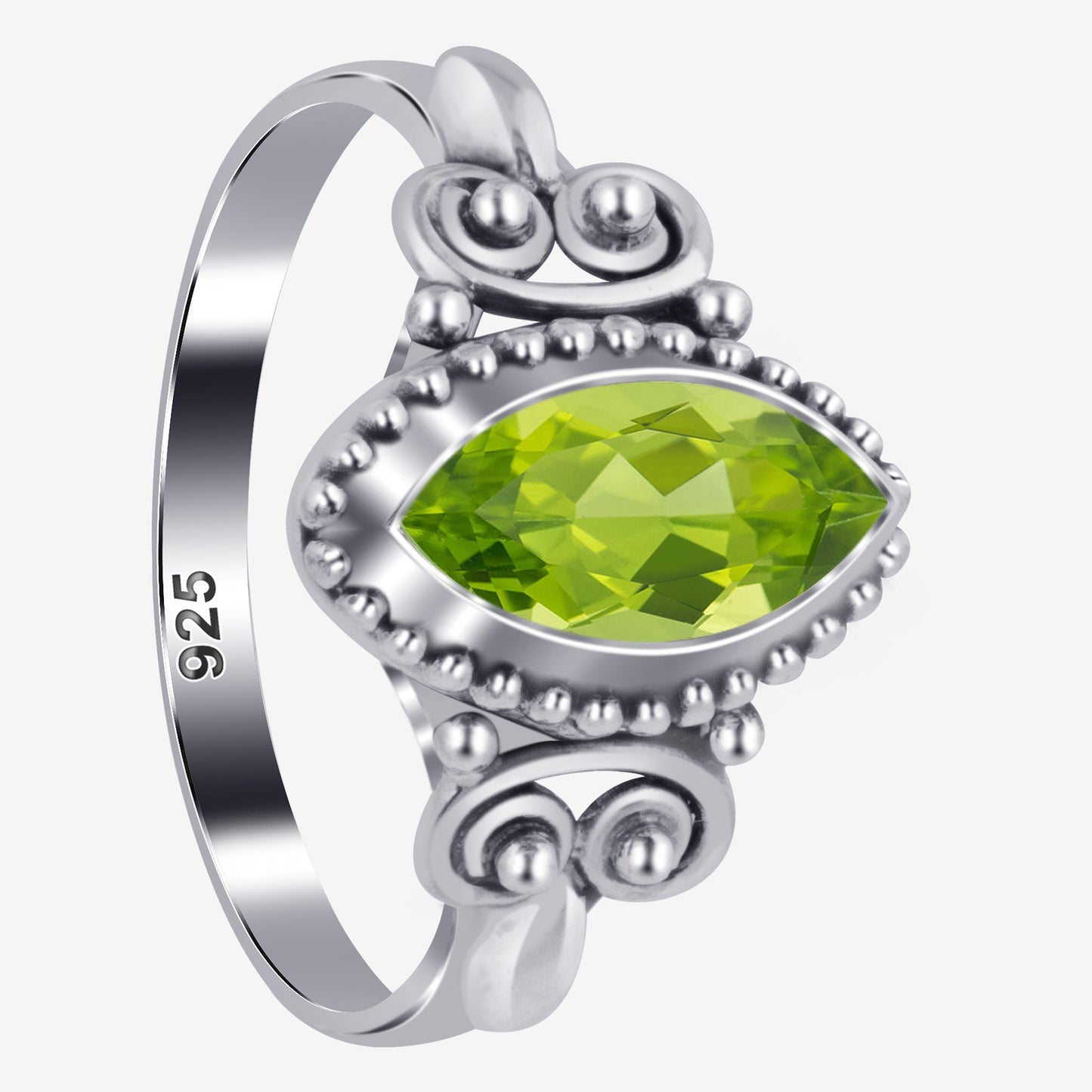 925 Sterling Silver Marquise Peridot Gemstone Women's Ring