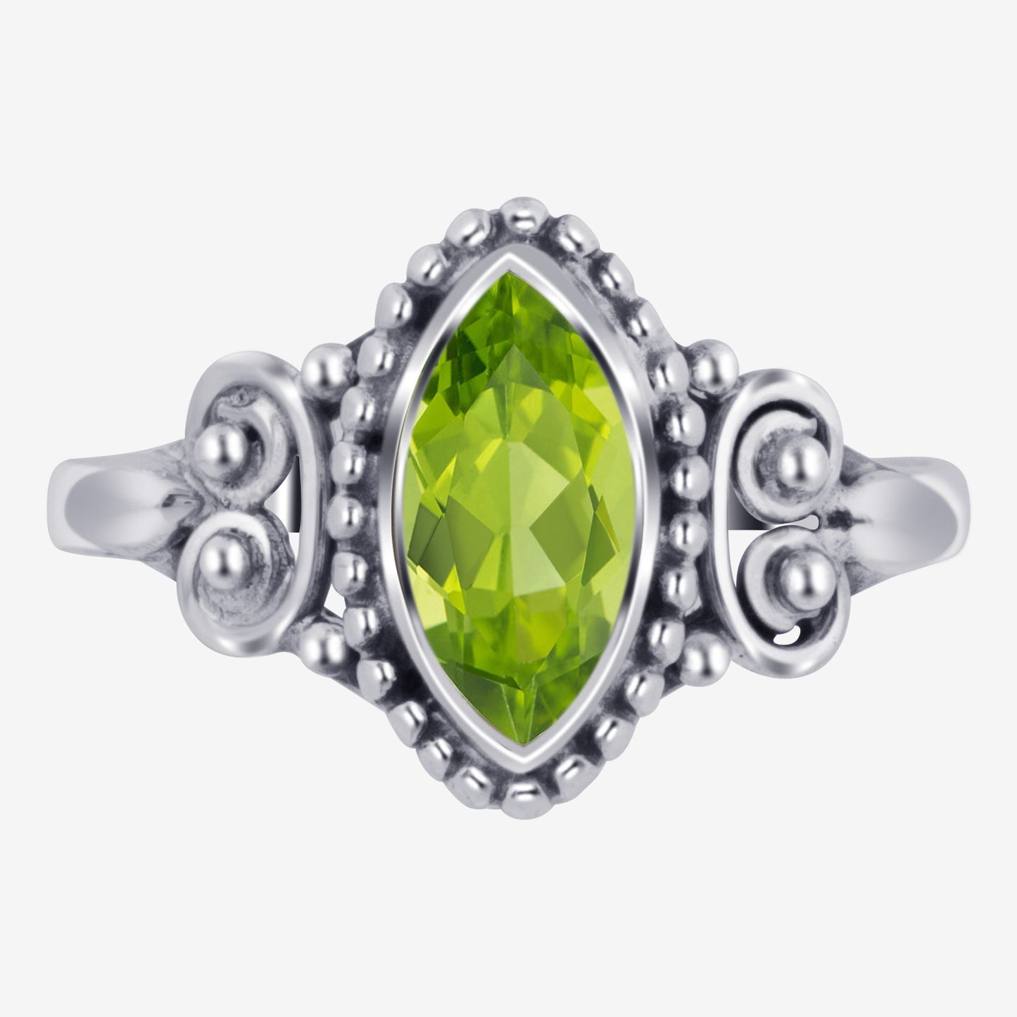 925 Sterling Silver Marquise Peridot Gemstone Women's Ring