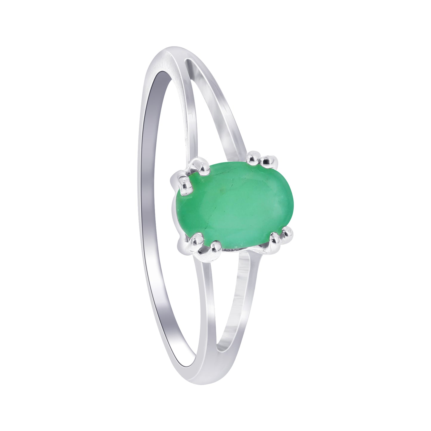 925 Sterling Silver Oval Cut Emerald Ring Green Gemstone May Birthstone Solitaire Engagement, Wedding & Promise Ring for Women (Size 7)