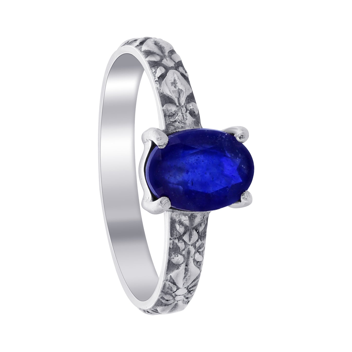 925 Sterling Silver Blue Sapphire Gemstone Solitaire Ring - Gem Avenue