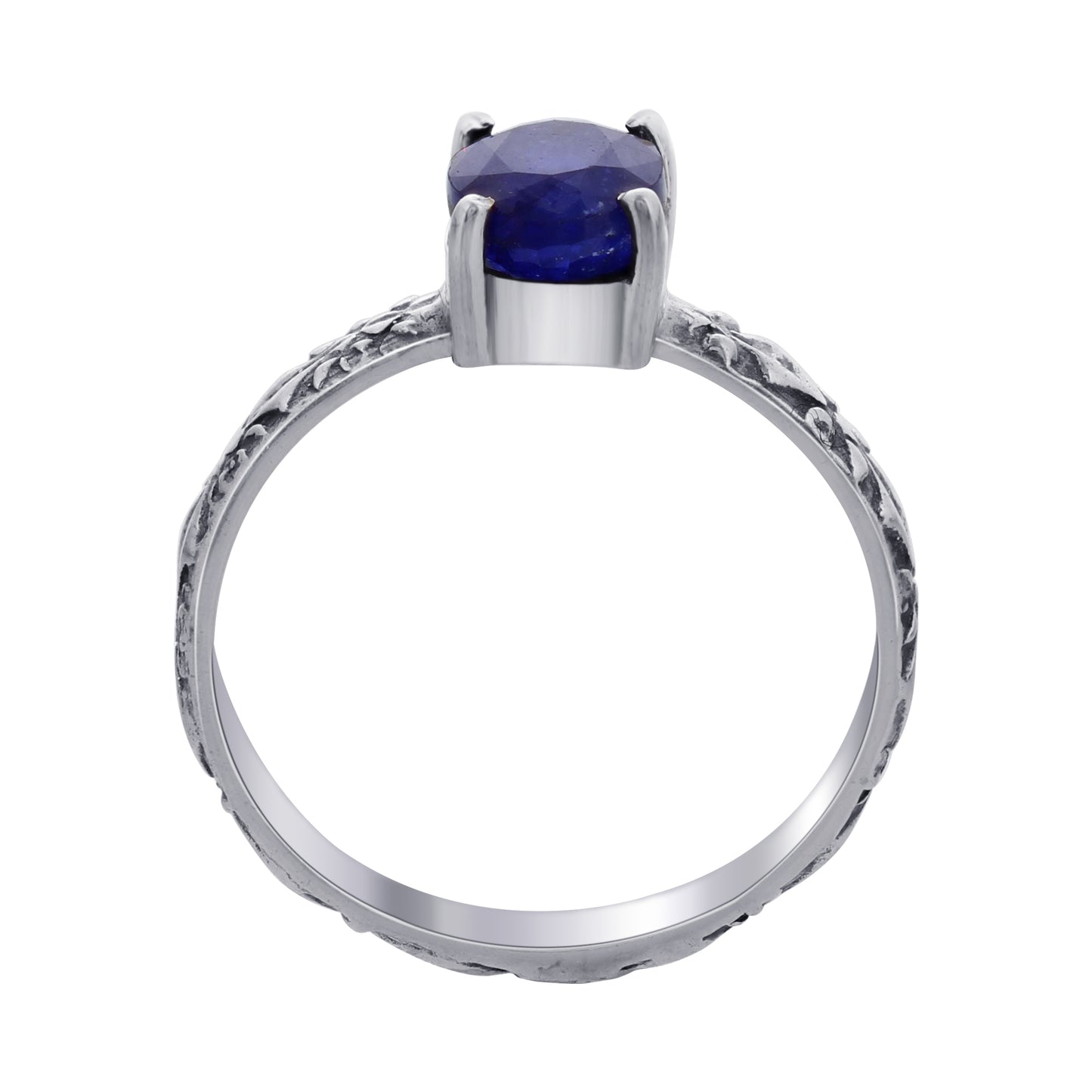925 Sterling Silver Blue Sapphire Gemstone Solitaire Ring - Gem Avenue