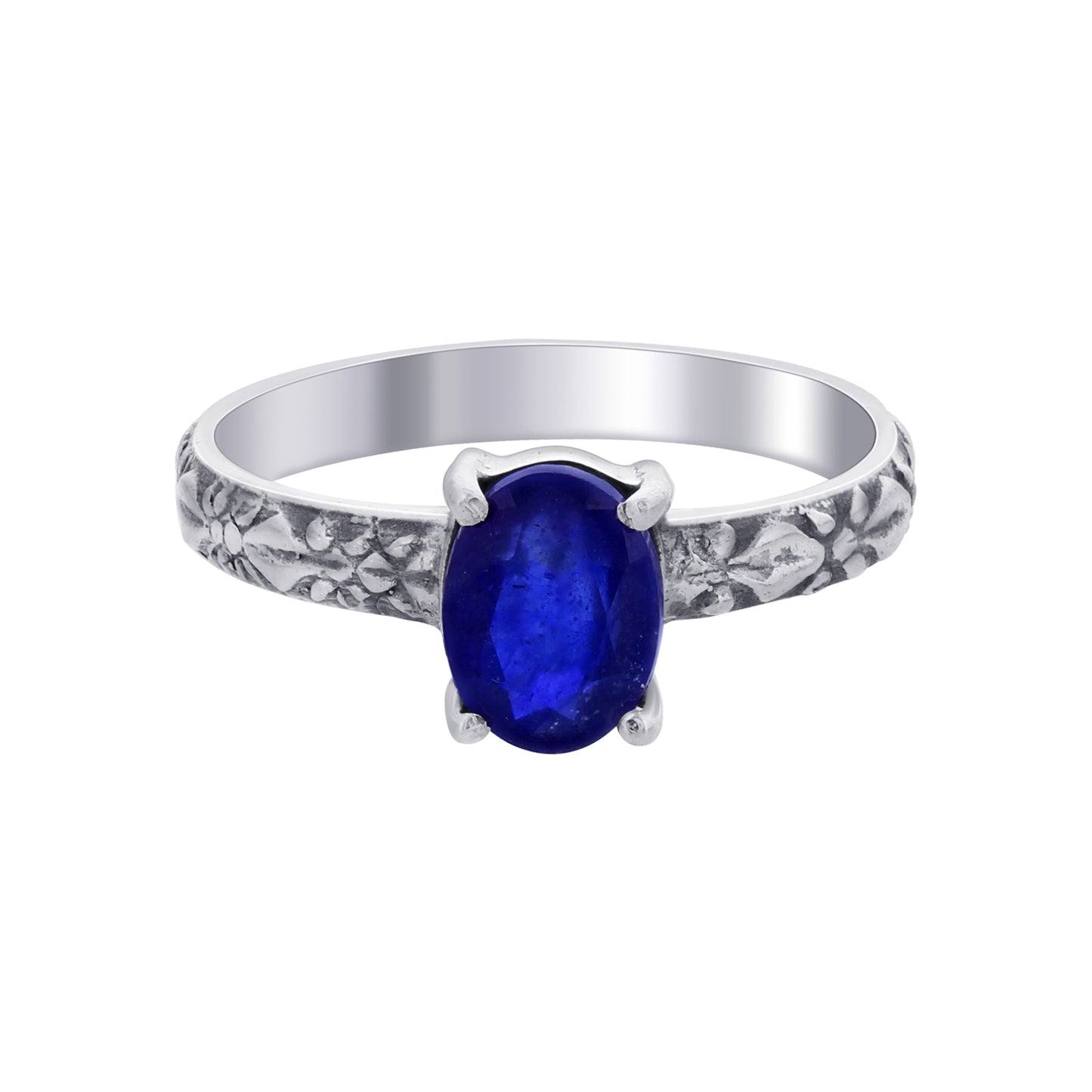 925 Sterling Silver Blue Sapphire Gemstone Solitaire Ring - Gem Avenue