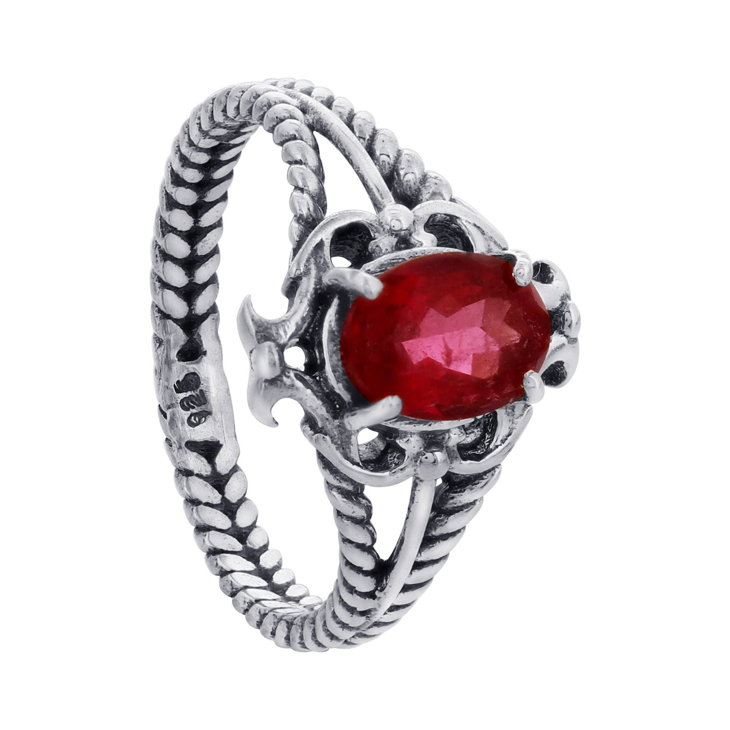 925 Sterling Silver Red Tourmaline Solitaire Ring, Genuine Gemstone Jewelry