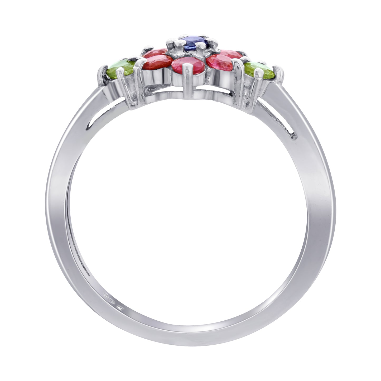 925 Sterling Silver Floral Gemstone Ring for Women Size 8 – Multicolor Tourmaline Flower Design – Elegant Statement Jewelry, Anniversary or Promise Ring Gift