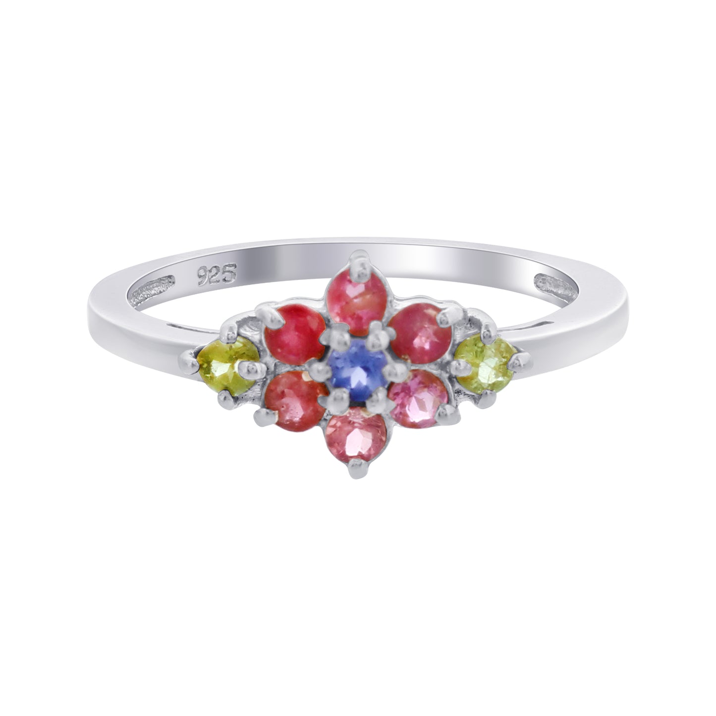 925 Sterling Silver Floral Gemstone Ring for Women Size 8 – Multicolor Tourmaline Flower Design – Elegant Statement Jewelry, Anniversary or Promise Ring Gift