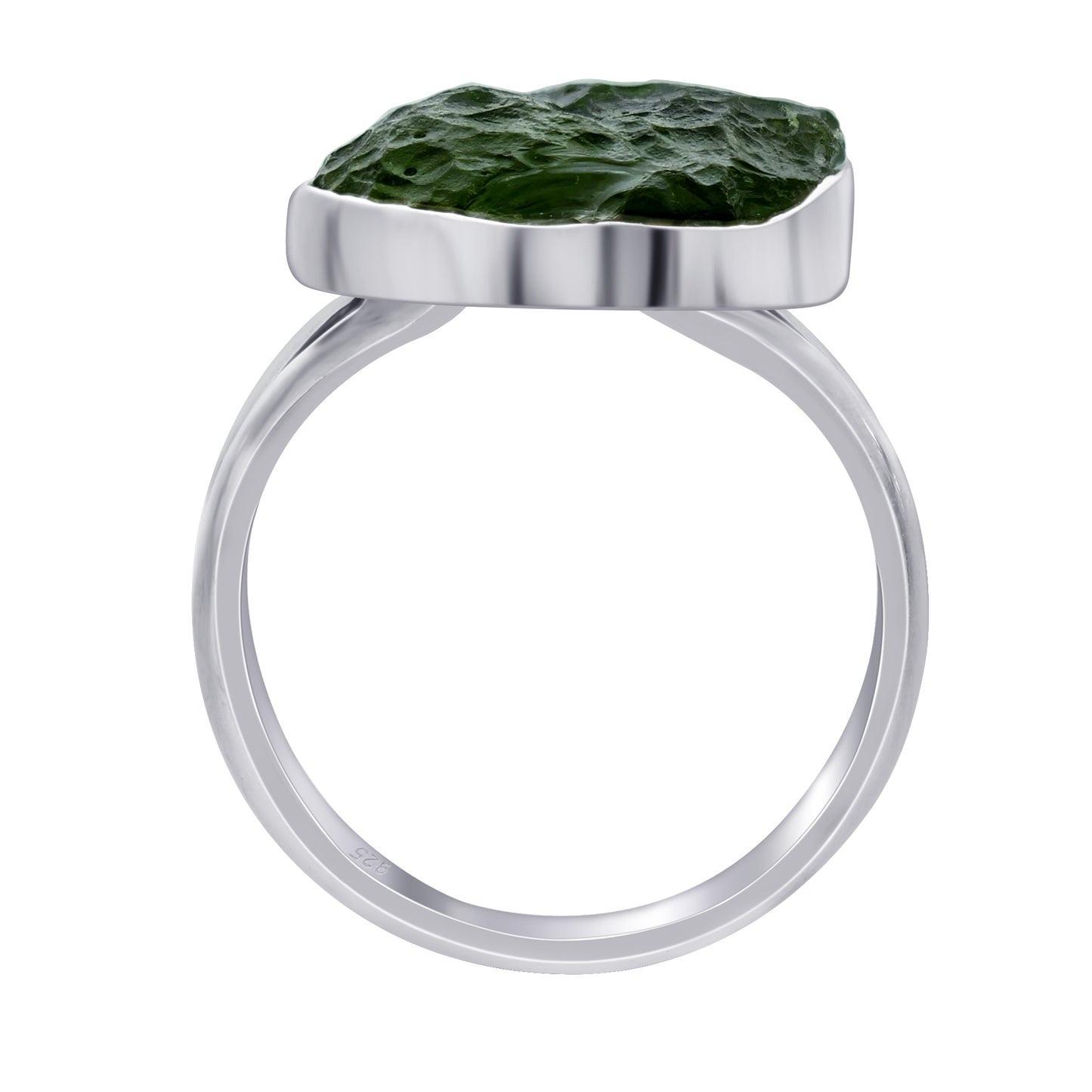 925 Sterling Silver Raw Moldavite Gemstone Ring Size 7 - Gem Avenue
