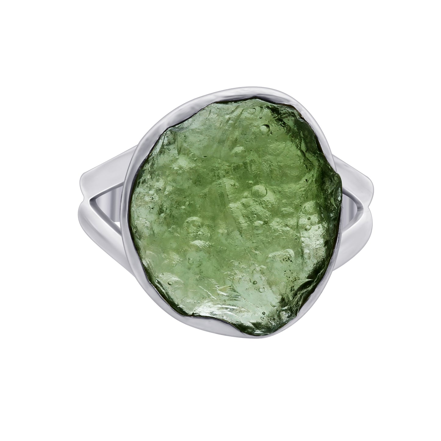 925 Sterling Silver Raw Moldavite Gemstone Ring Size 7 - Gem Avenue