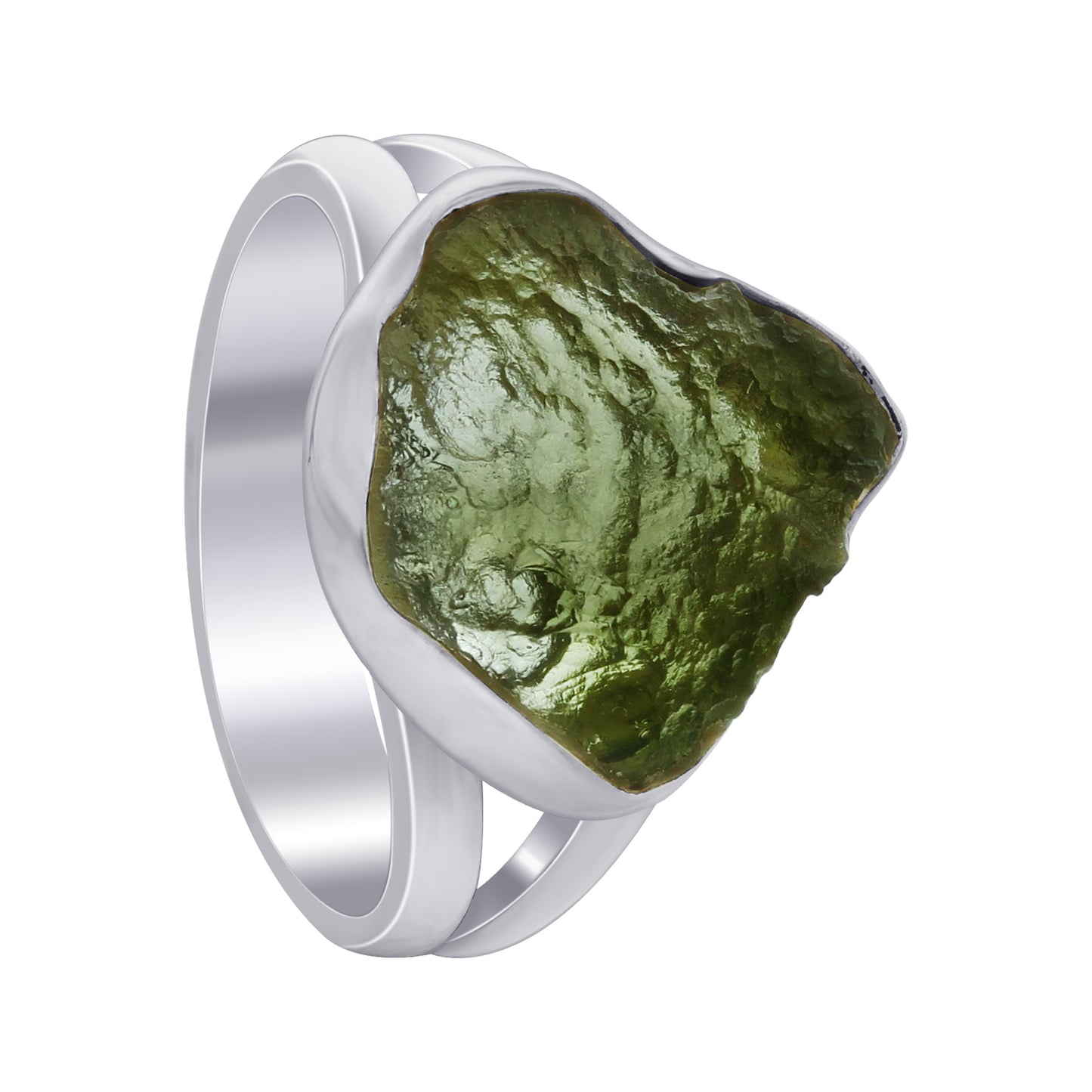 925 Sterling Silver Raw Moldavite Ring Size 6 Natural Green Tektite Crystal Healing Stone Jewelry, Handmade Statement Ring for Women & Men