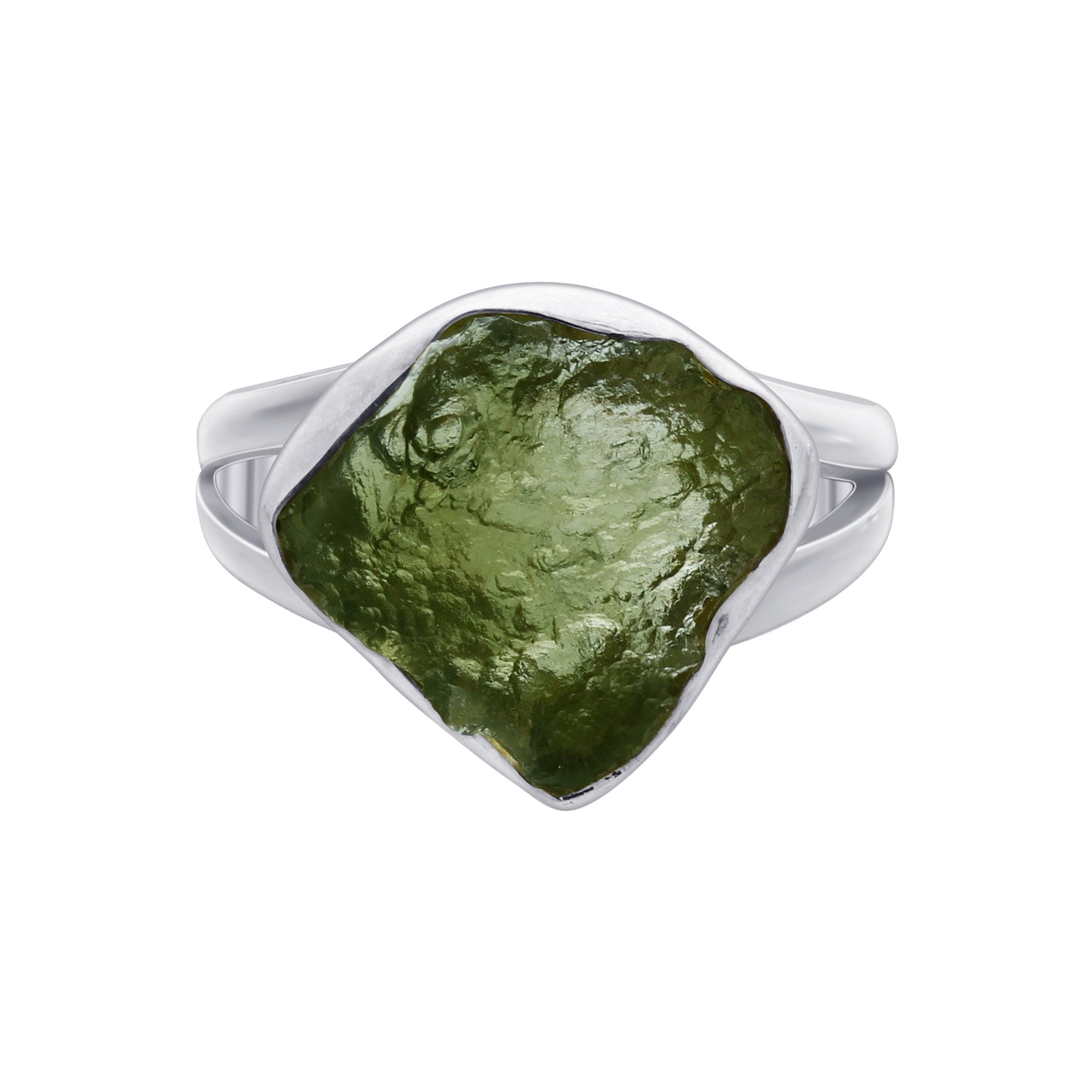 925 Sterling Silver Raw Moldavite Ring Size 6 Natural Green Tektite Crystal Healing Stone Jewelry, Handmade Statement Ring for Women & Men