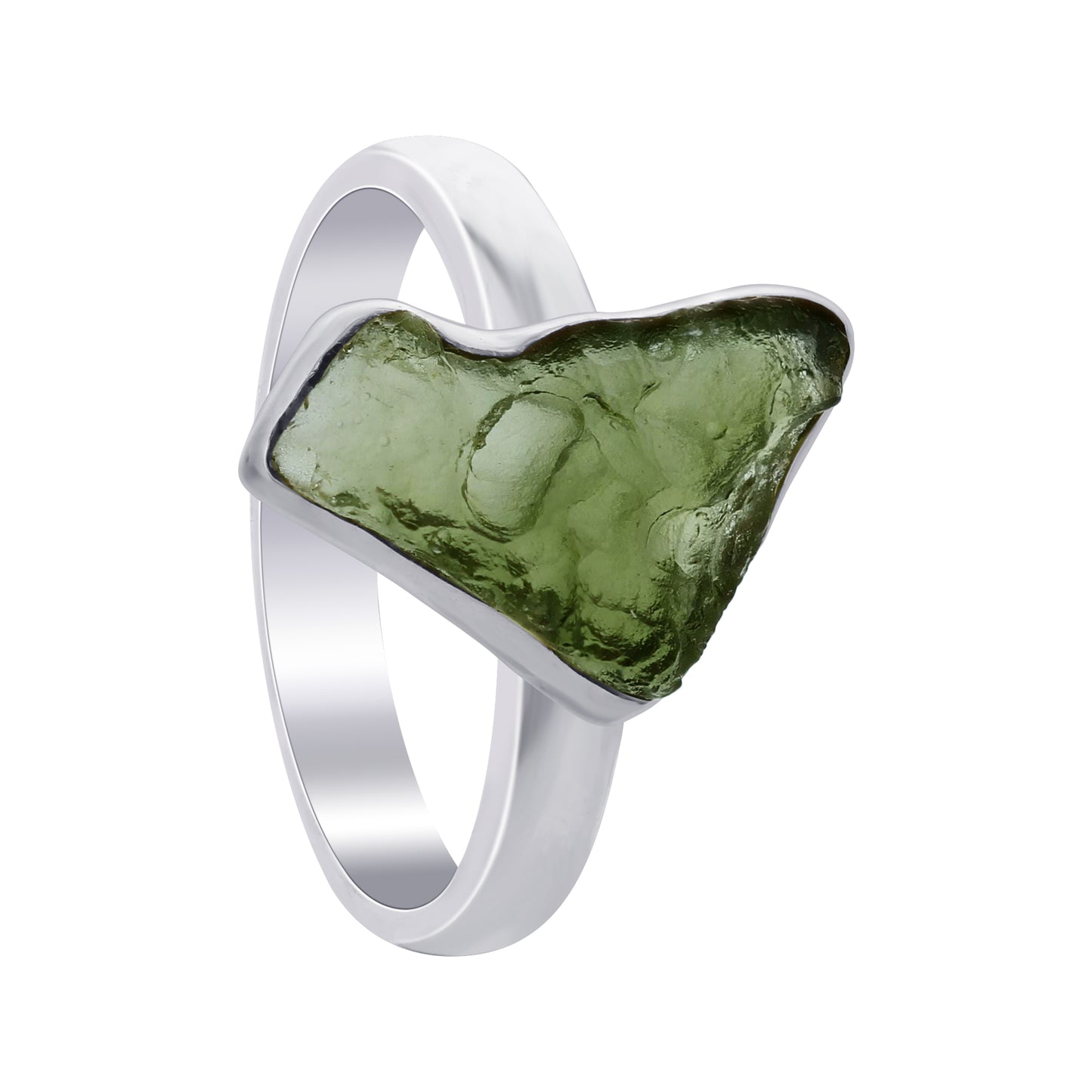 925 Sterling Silver Raw Moldavite Ring Size 8 Natural Green Tektite Crystal Healing Jewelry, Handmade Statement Ring for Women & Men