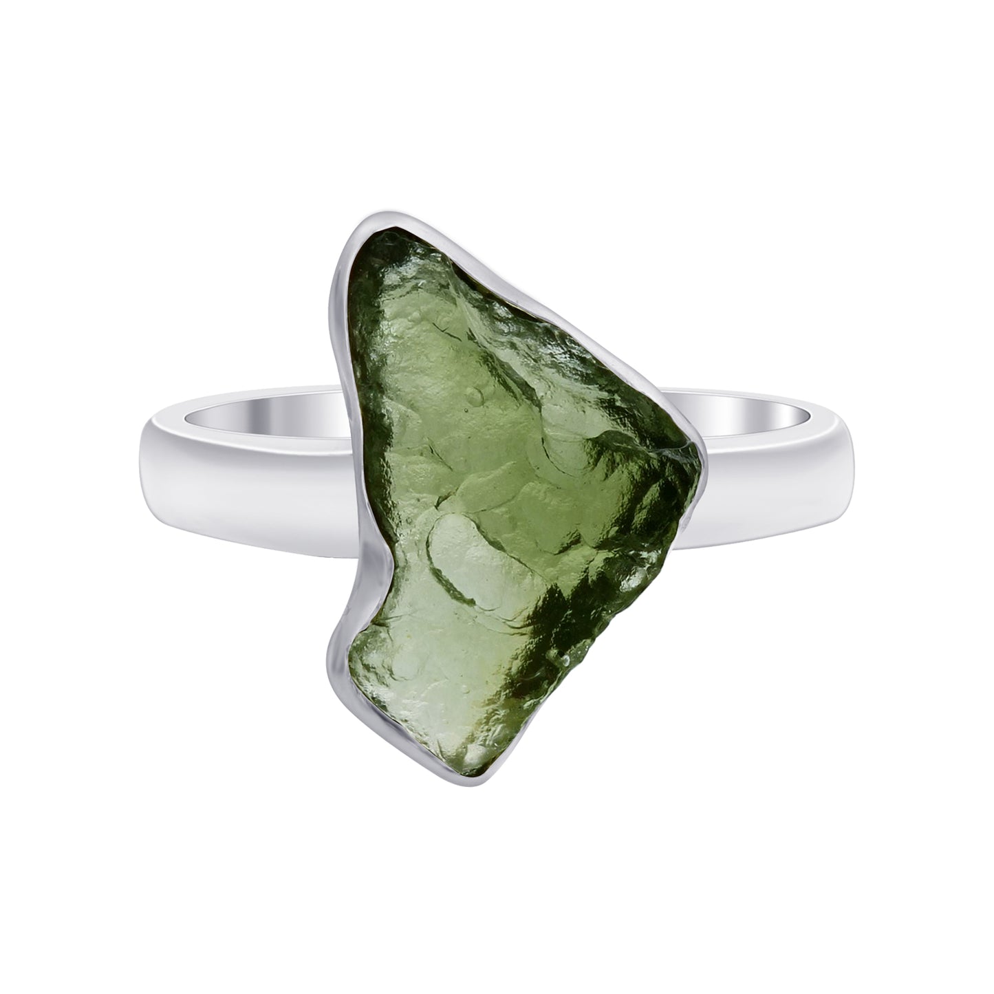 925 Sterling Silver Raw Moldavite Ring Size 8 Natural Green Tektite Crystal Healing Jewelry, Handmade Statement Ring for Women & Men