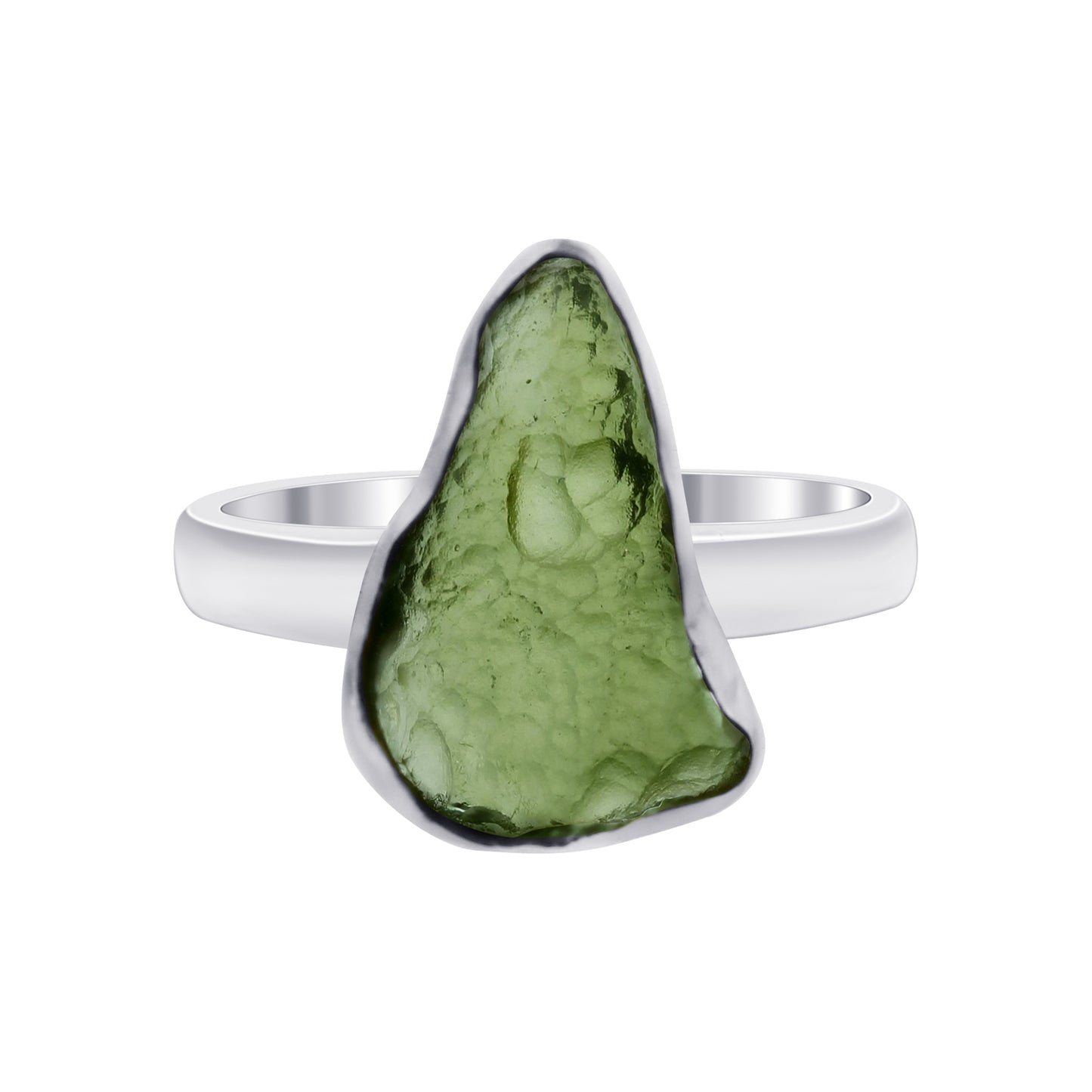 925 Sterling Silver Raw Moldavite Ring Size 8 Natural Green Tektite Crystal Healing Stone Jewelry, Handmade Statement Ring for Women & Men