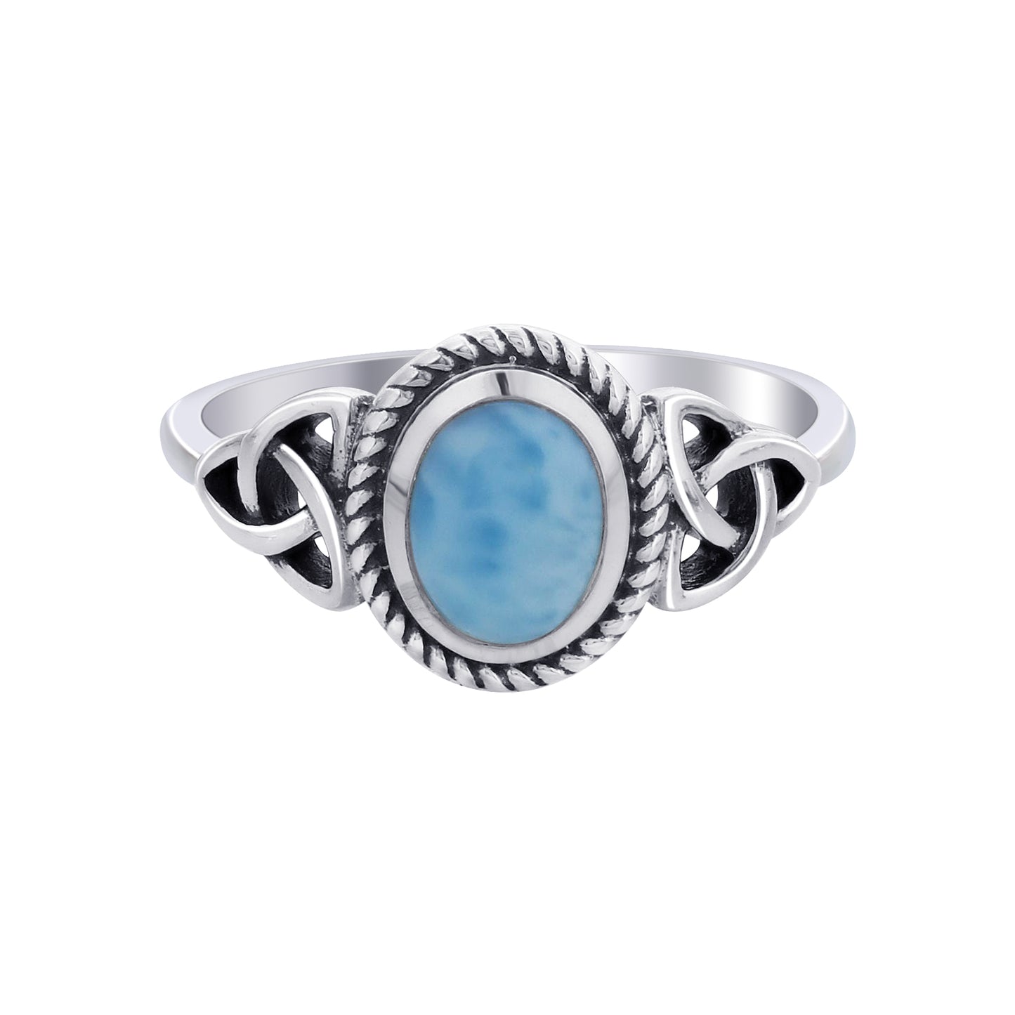 925 Sterling Silver Larimar Gemstone Ring Handmade Boho Celtic Design Vintage Jewelry Gift for Women - GR548