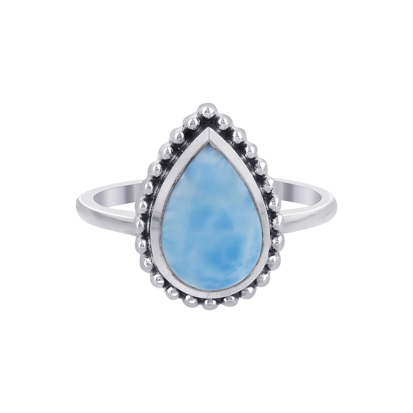 Natural Larimar Teardrop Gemstone Ring in 925 Sterling Silver Handmade Boho Jewelry - GR549