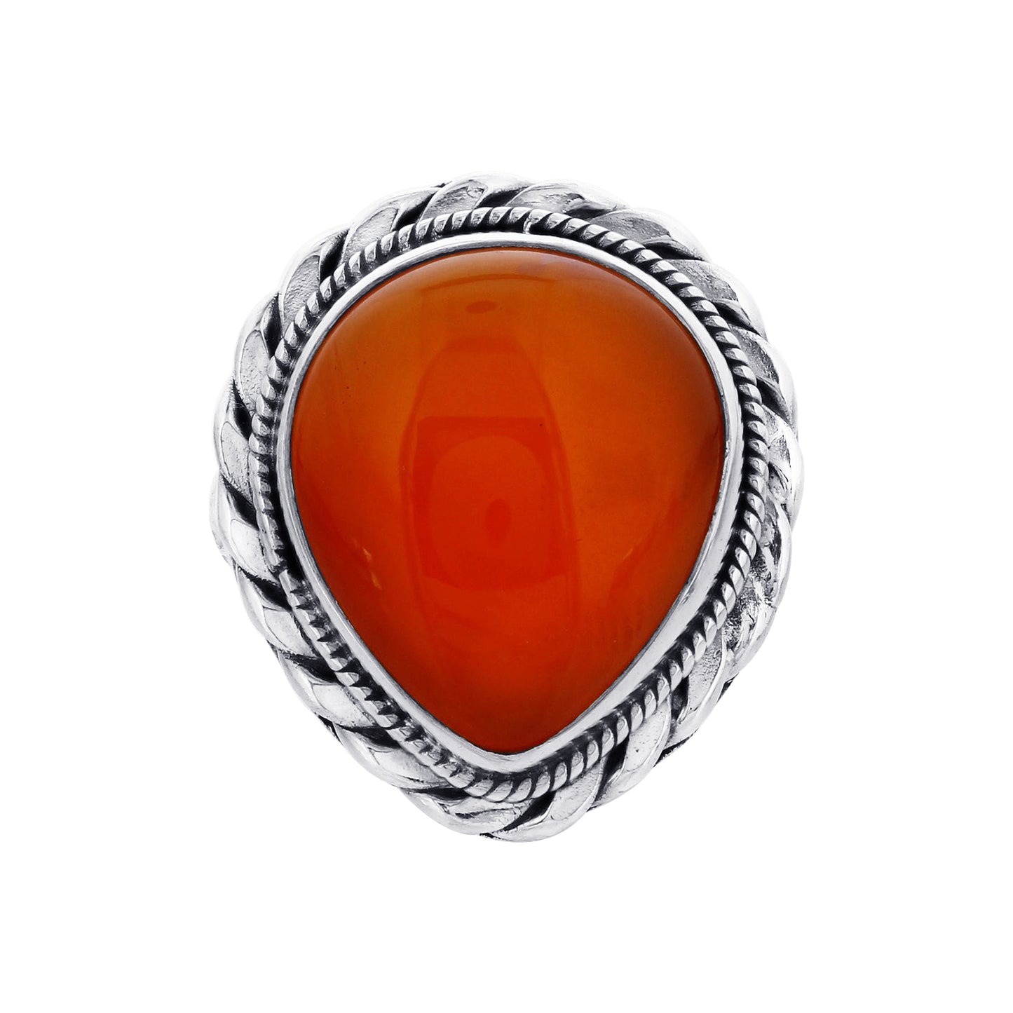 Natural Carnelian Teardrop Gemstone Ring in Sterling Silver Handmade Boho Vintage Statement Jewelry Gift for Women - GR565