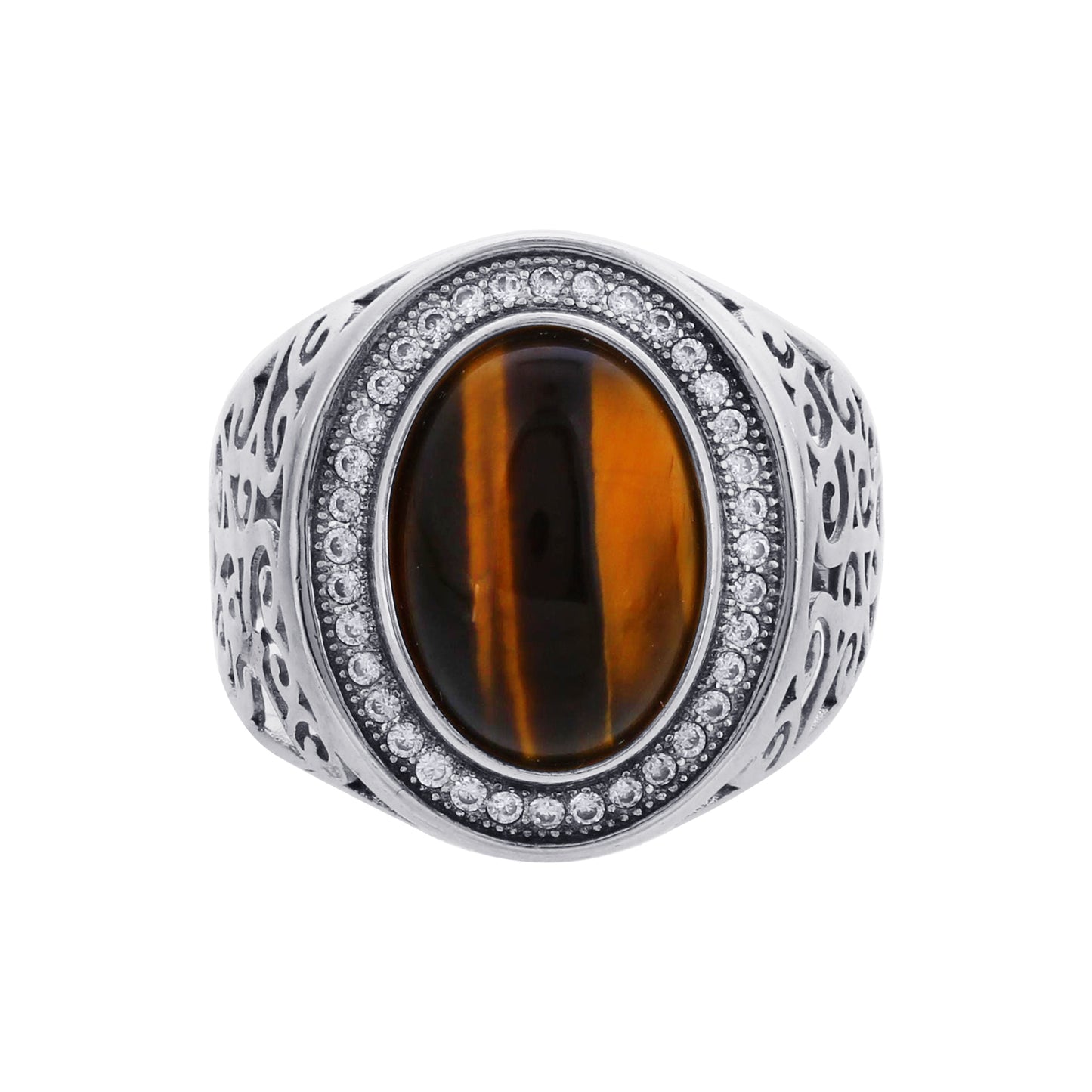 925 Sterling Silver Oval Tiger Eye Gemstone Ring Handmade Boho Vintage Statement Jewelry Gift for Women - GR571