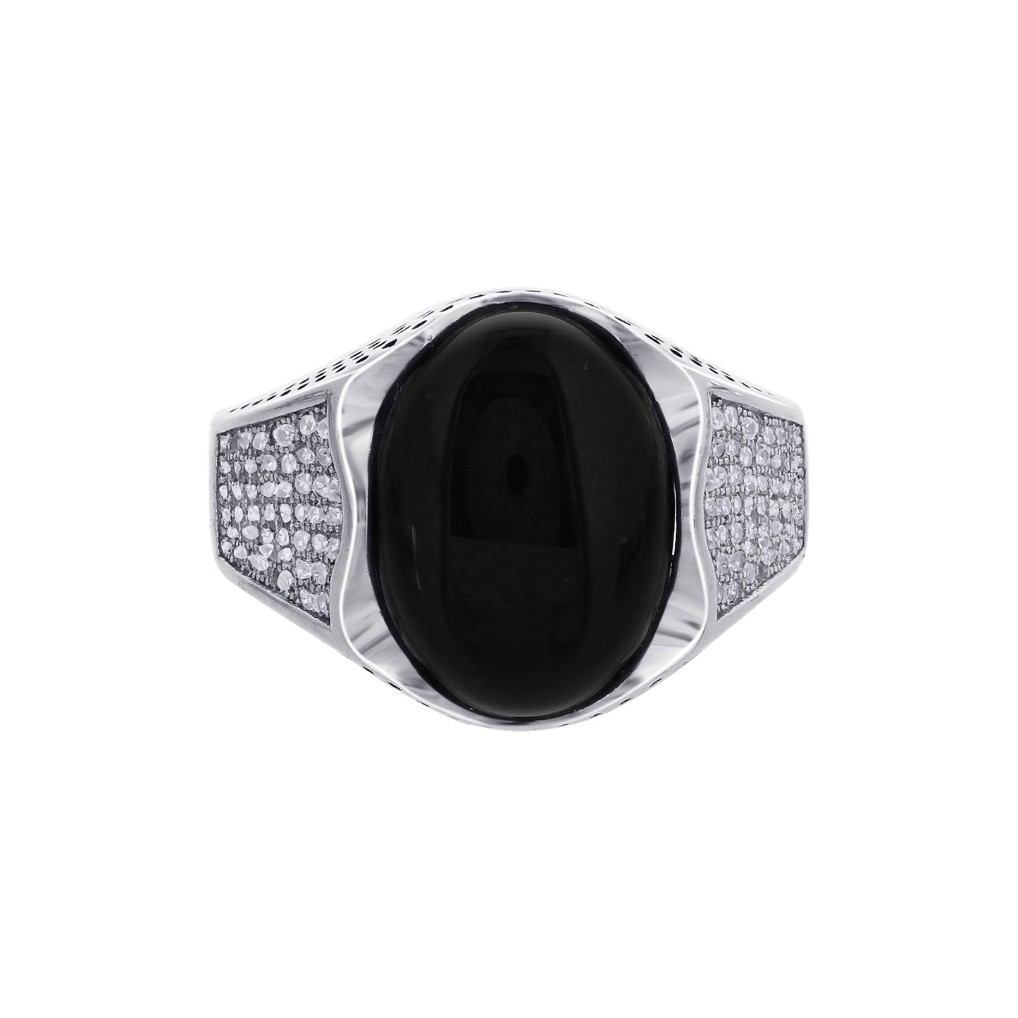 Men's 925 Sterling Silver Black Onyx Ring Oval Stone with CZ Accents, Elegant Handmade Jewelry - GR576