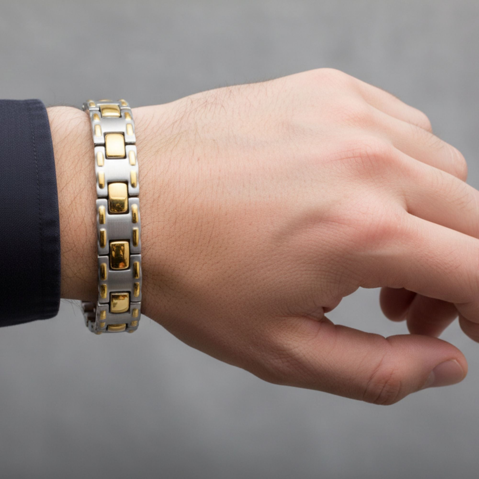 Mens Titanium Two Tone Magnetic Power Golf Bracelet | Gem Avenue