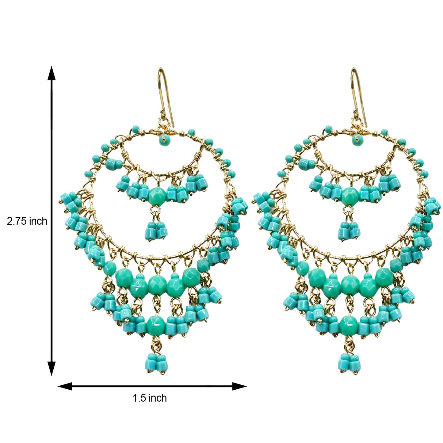 Bohemian Fire Polished Beaded Chandelier Earrings in Hypoallergenic Stainless Steel