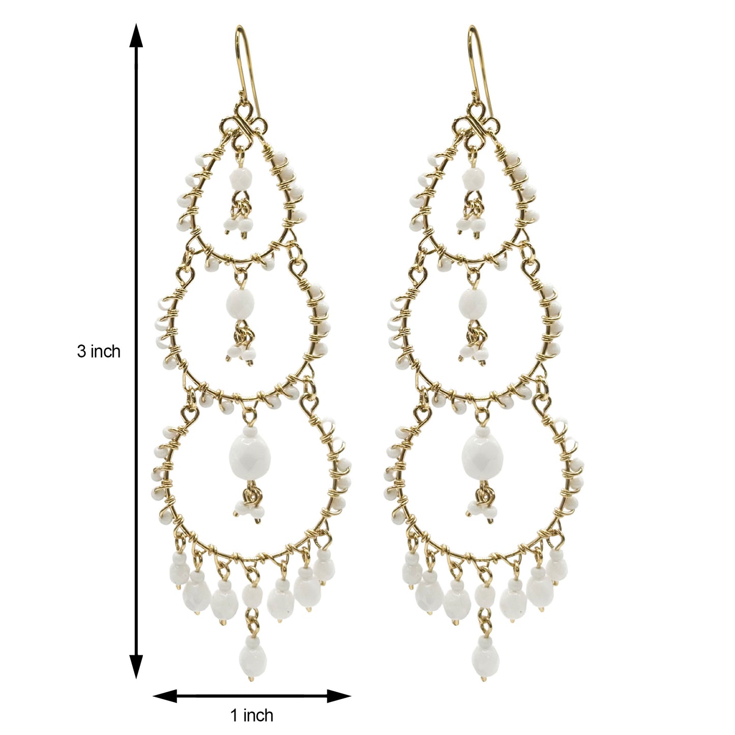 Bohemian Fire Polished Beaded Triple Tier Chandelier Earrings in Hypoallergenic Stainless Steel