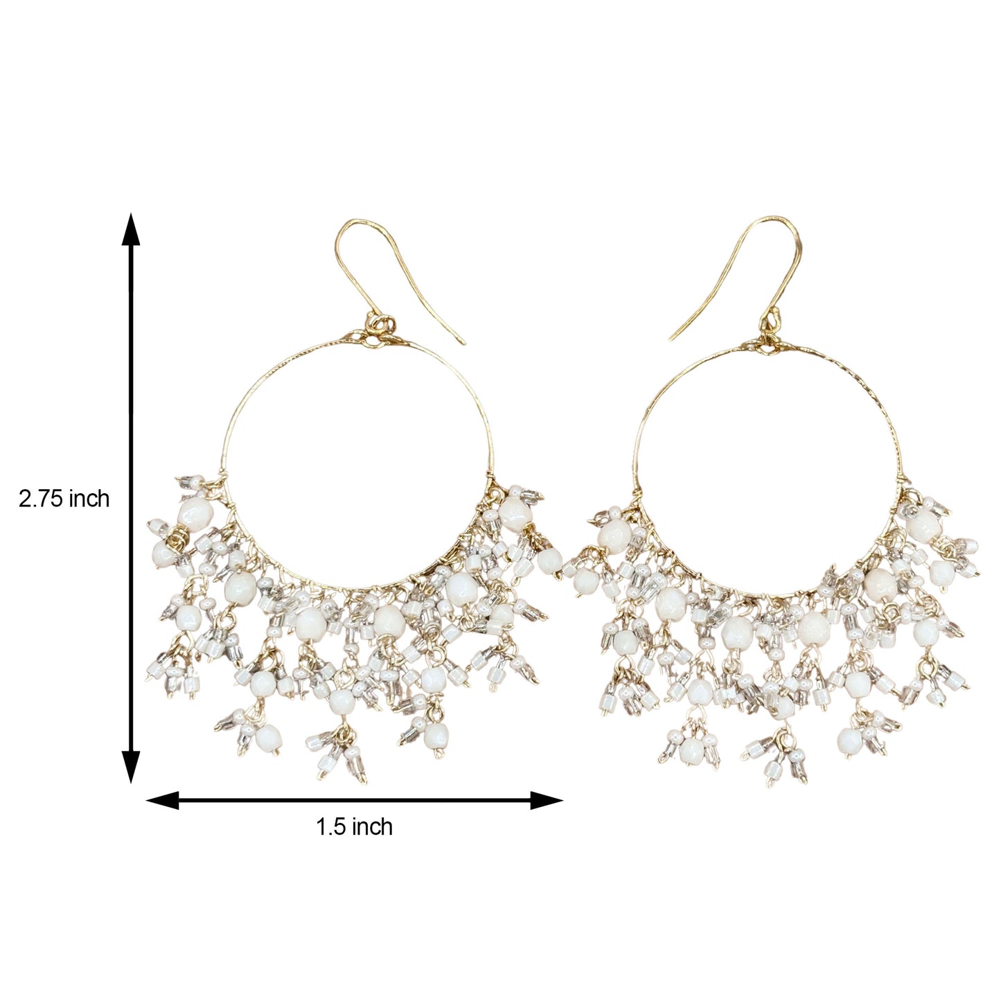 Bohemian Fire Polished Beaded Hoop Tassel Earrings in Hypoallergenic Stainless Steel