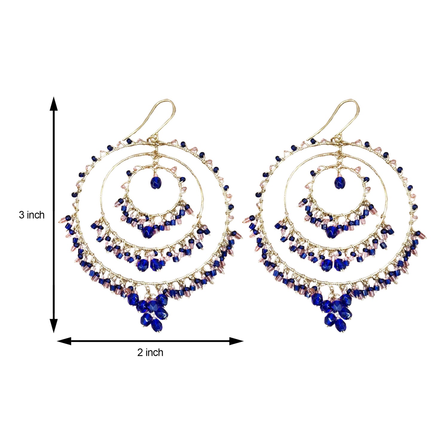 Bohemian Cobalt & Rose Fire Polished Triple Hoop Earrings in Hypoallergenic Steel