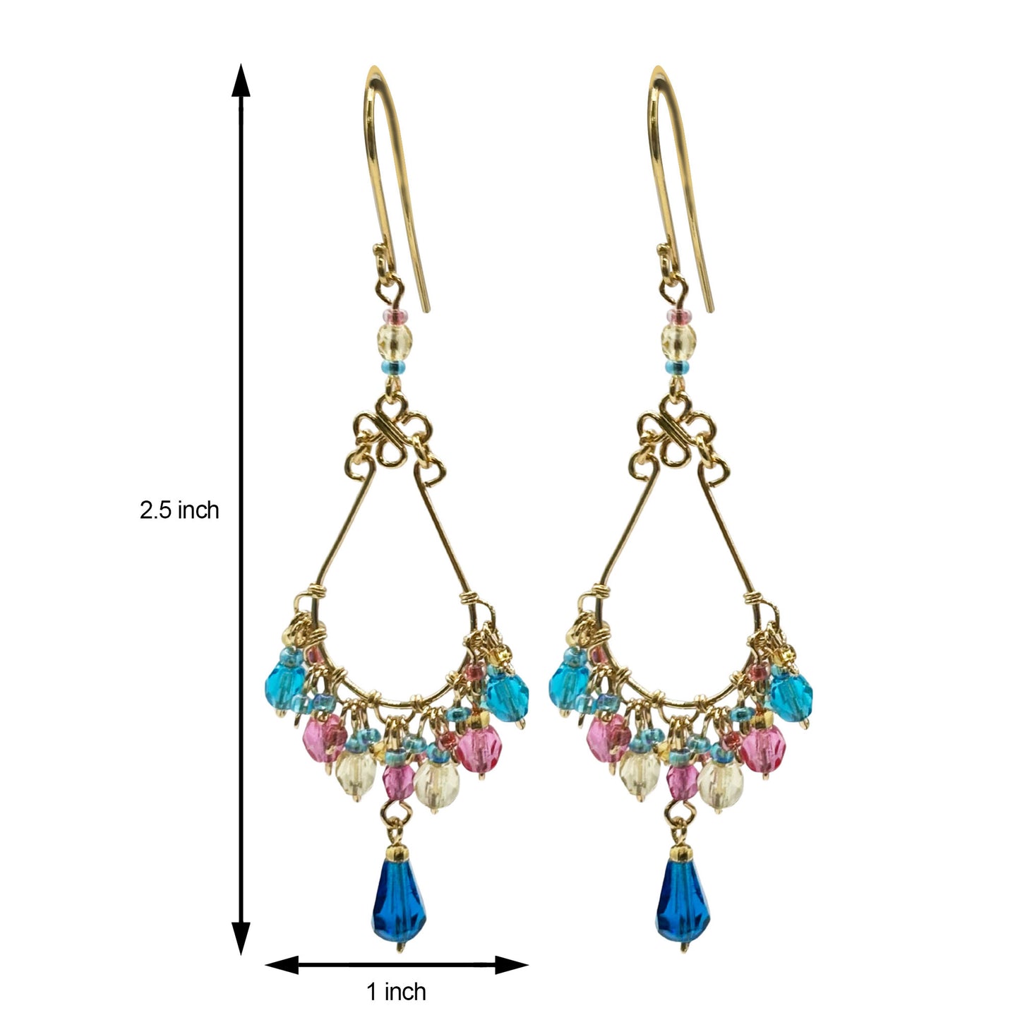 Fire Polished Bead Teardrop Drop Earrings Hypoallergenic Stainless Steel Hooks
