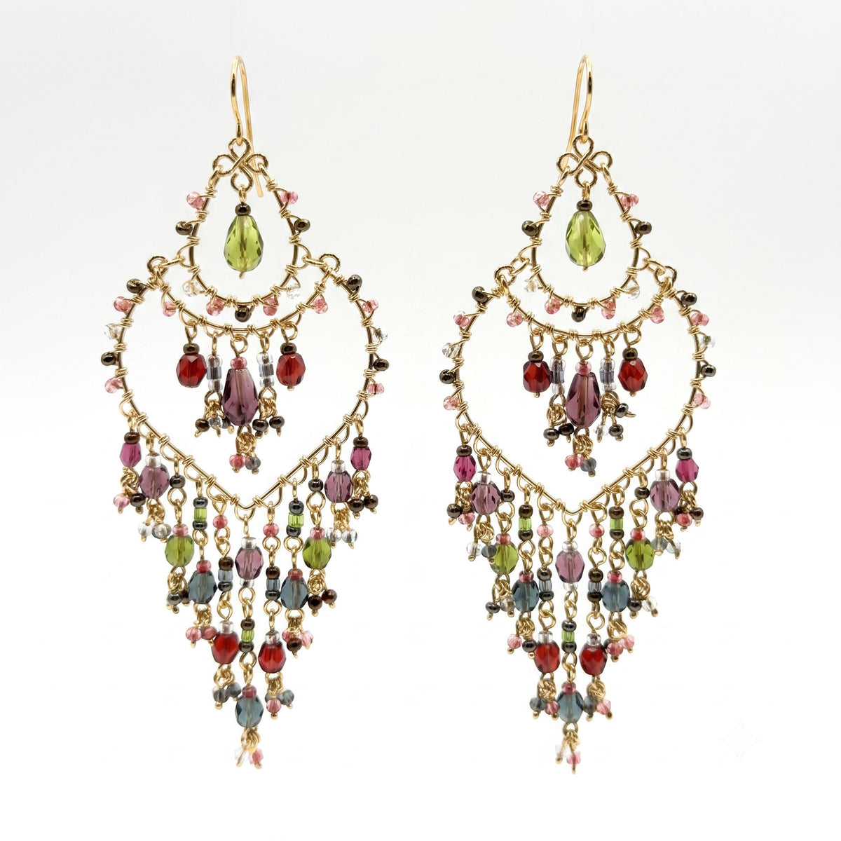 Chandelier Earrings 3" Multicolor Fire-Polished Bead Stainless Steel Boho Dangle - Gem Avenue Retail