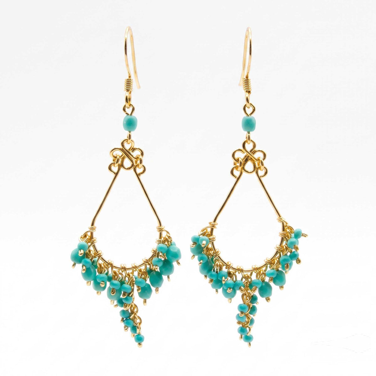 Fire Polished Bead Chandelier Earrings 2.25 Inch Gold Tone Stainless Steel Boho Dangle Drop Jewelry Handmade Statement Gift