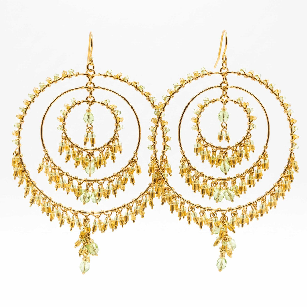Light Green Fire Polished Beaded Chandelier Earrings - Gem Avenue Retail