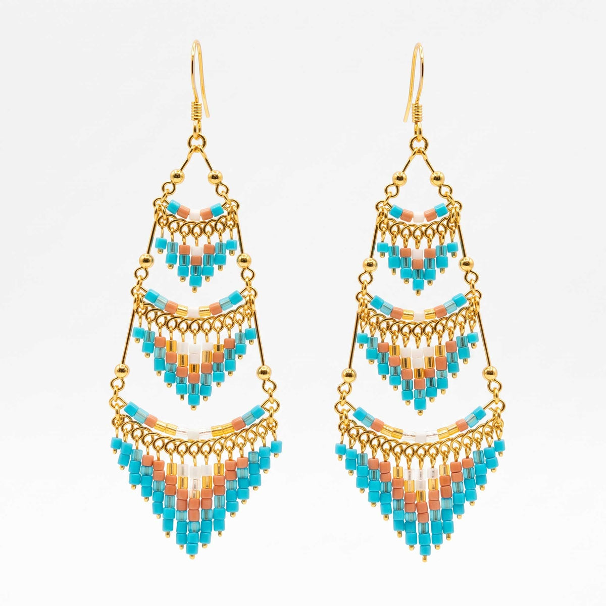 Cleopatra Czech Beaded Chandelier Earrings, Gold Tone Stainless Steel - Gem Avenue Retail