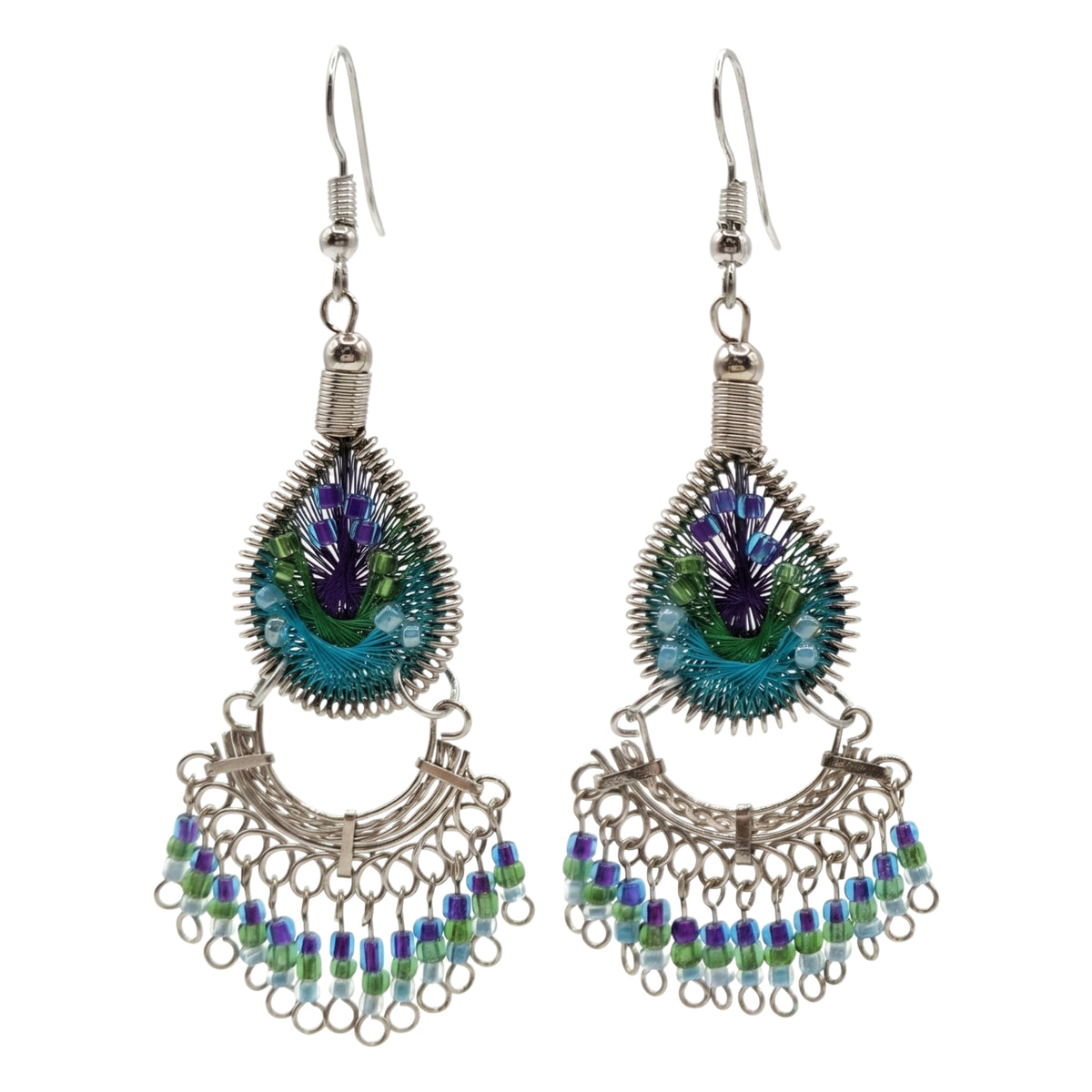Peruvian Silk Thread Earrings 2.75" Stainless Steel Boho Dangle Jewelry - Gem Avenue Retail