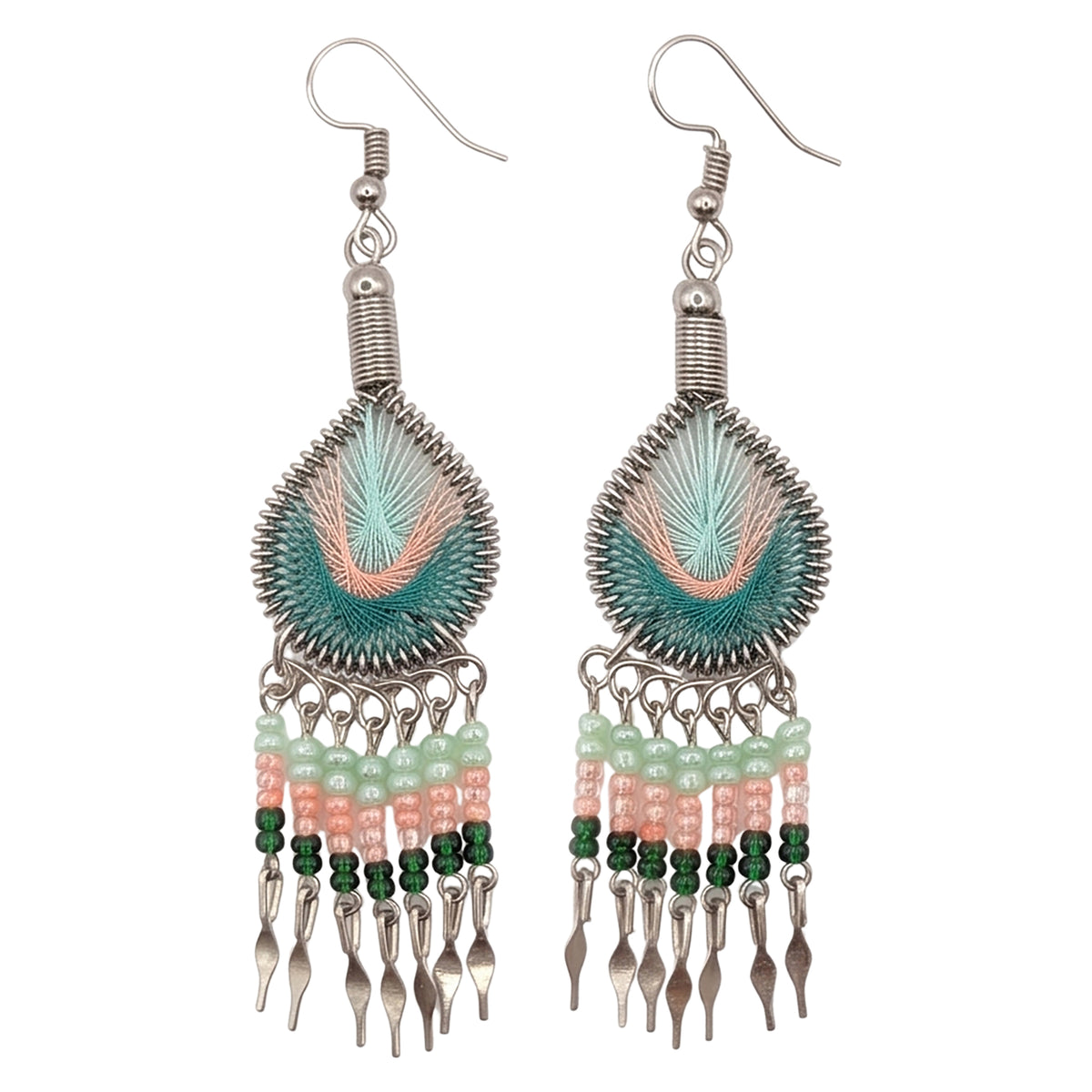 Peruvian Silk Thread Earrings 3" Stainless Steel Boho Dangle Jewelry - Gem Avenue Retail