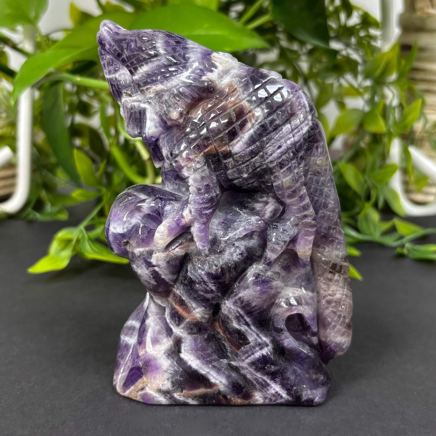 Hand Carved Chevron Amethyst Lizard Figurine Crystal Animal Carving, Healing Stone Decor RAN495