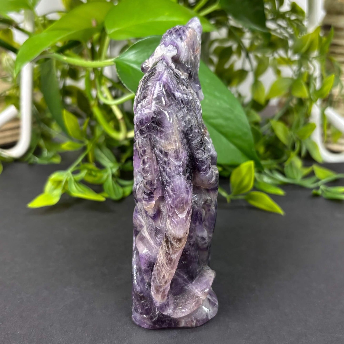 Hand Carved Chevron Amethyst Lizard Figurine Crystal Animal Carving, Healing Stone Decor RAN495