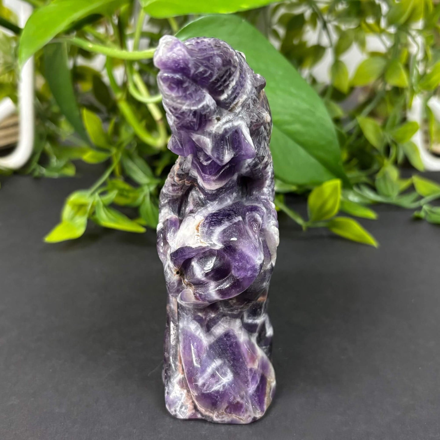 Hand Carved Chevron Amethyst Lizard Figurine Crystal Animal Carving, Healing Stone Decor RAN495