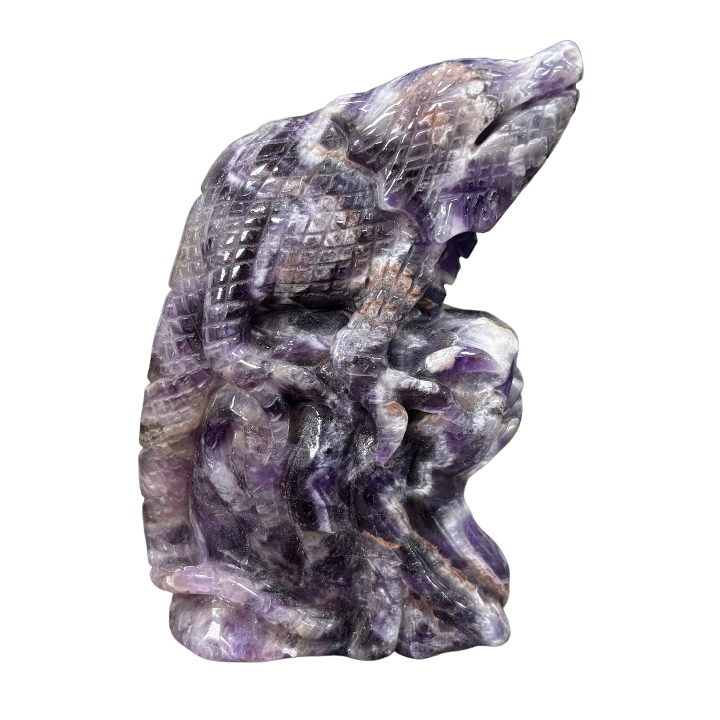 Hand Carved Chevron Amethyst Lizard Figurine Crystal Animal Carving, Healing Stone Decor RAN495