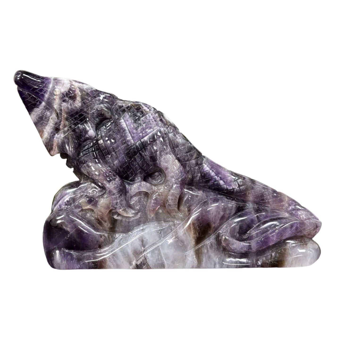 Hand-Carved Chevron Amethyst Lizard Figurine Natural Purple Crystal Animal Carving for Healing, Energy Work, Meditation & Home Decor RAN496