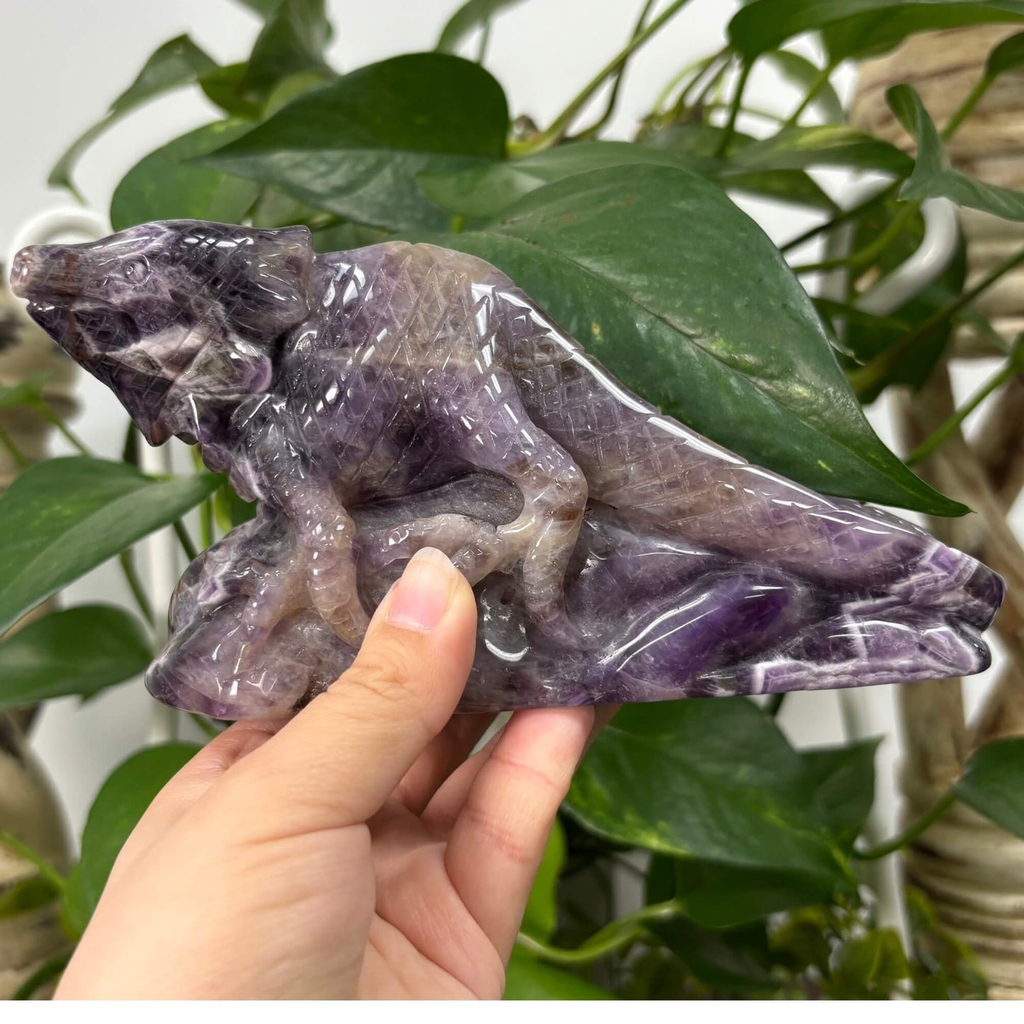 Hand-Carved Chevron Amethyst Lizard Figurine Natural Purple Crystal Animal Carving for Healing, Energy, Meditation & Home Decor RAN497