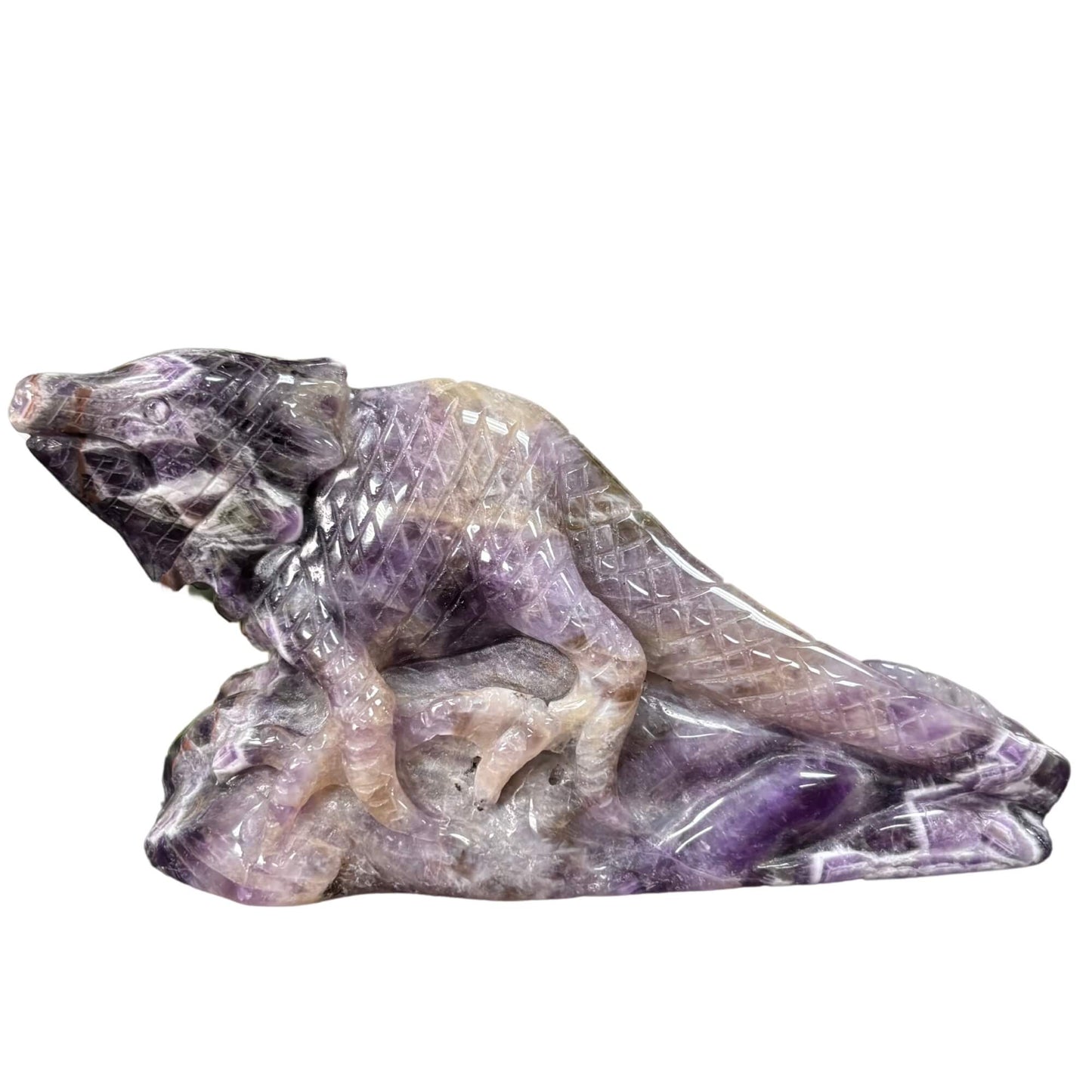 Hand-Carved Chevron Amethyst Lizard Figurine Natural Purple Crystal Animal Carving for Healing, Energy, Meditation & Home Decor RAN497