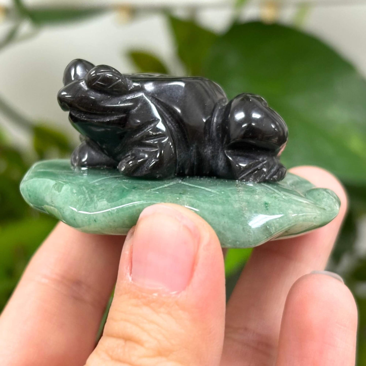 Black Obsidian Frog on Aventurine Lily Pad - RAN500-A