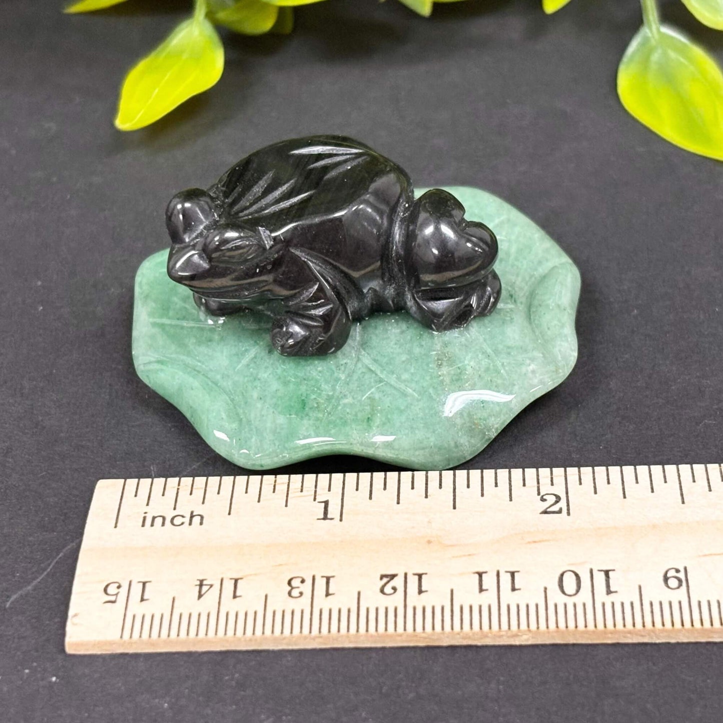 Black Obsidian Frog on Aventurine Lily Pad - RAN500-A