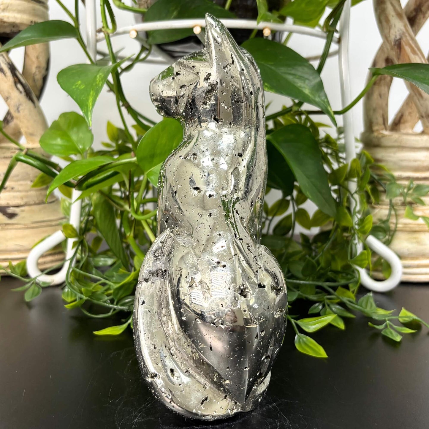 8.5 Inch Pyrite Cat Figurine Hand Carved Natural Crystal from Peru for Home Decor & Display - RAN502
