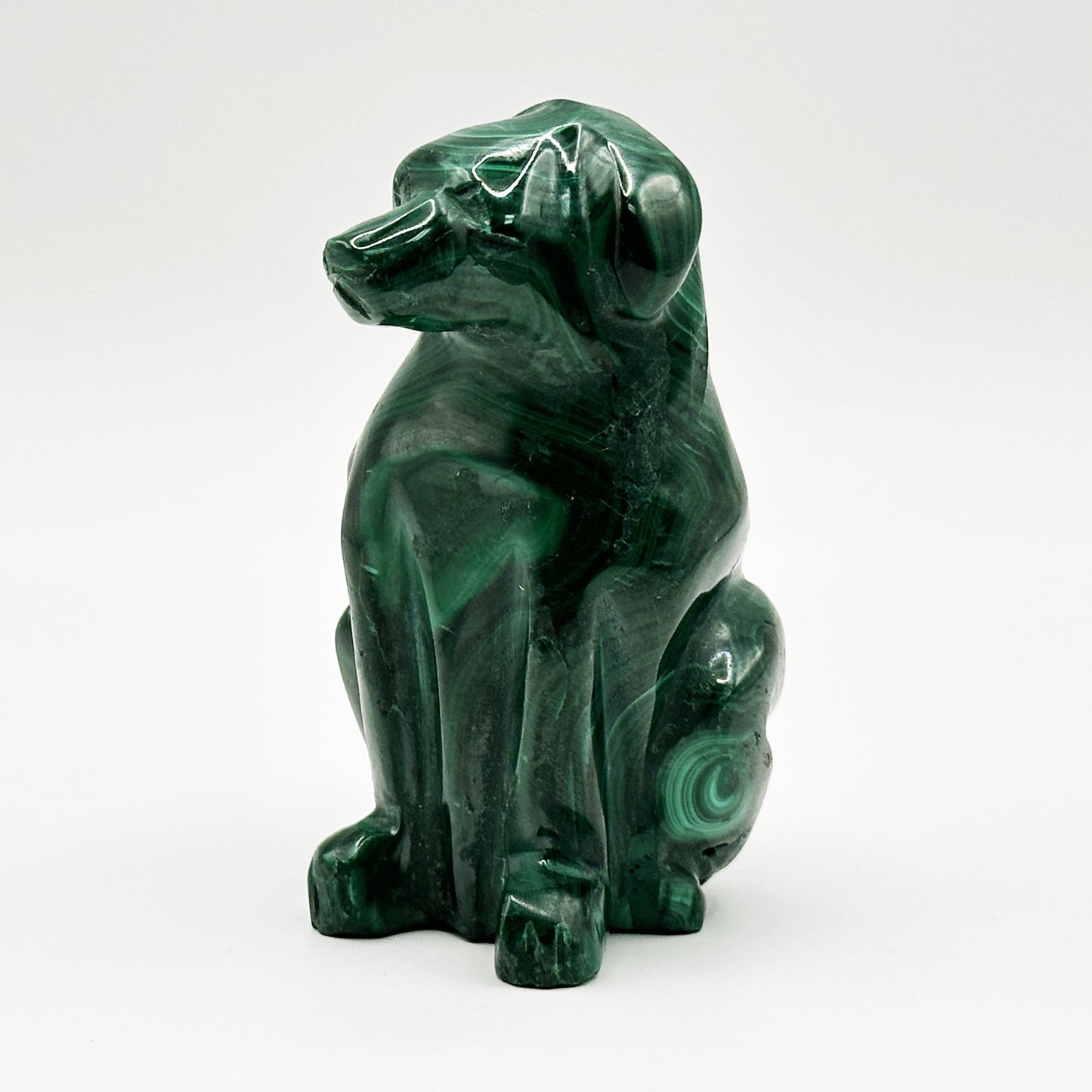 Natural Malachite Dog Carving - Gem Avenue