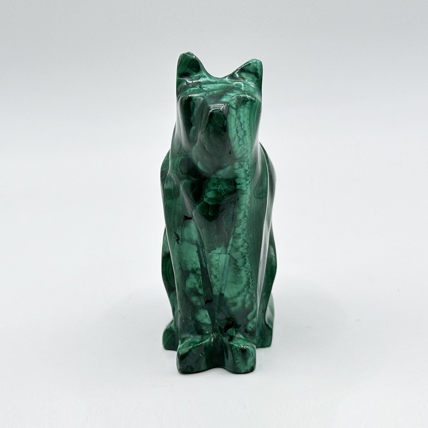 Natural Malachite Cat Carving - Gem Avenue