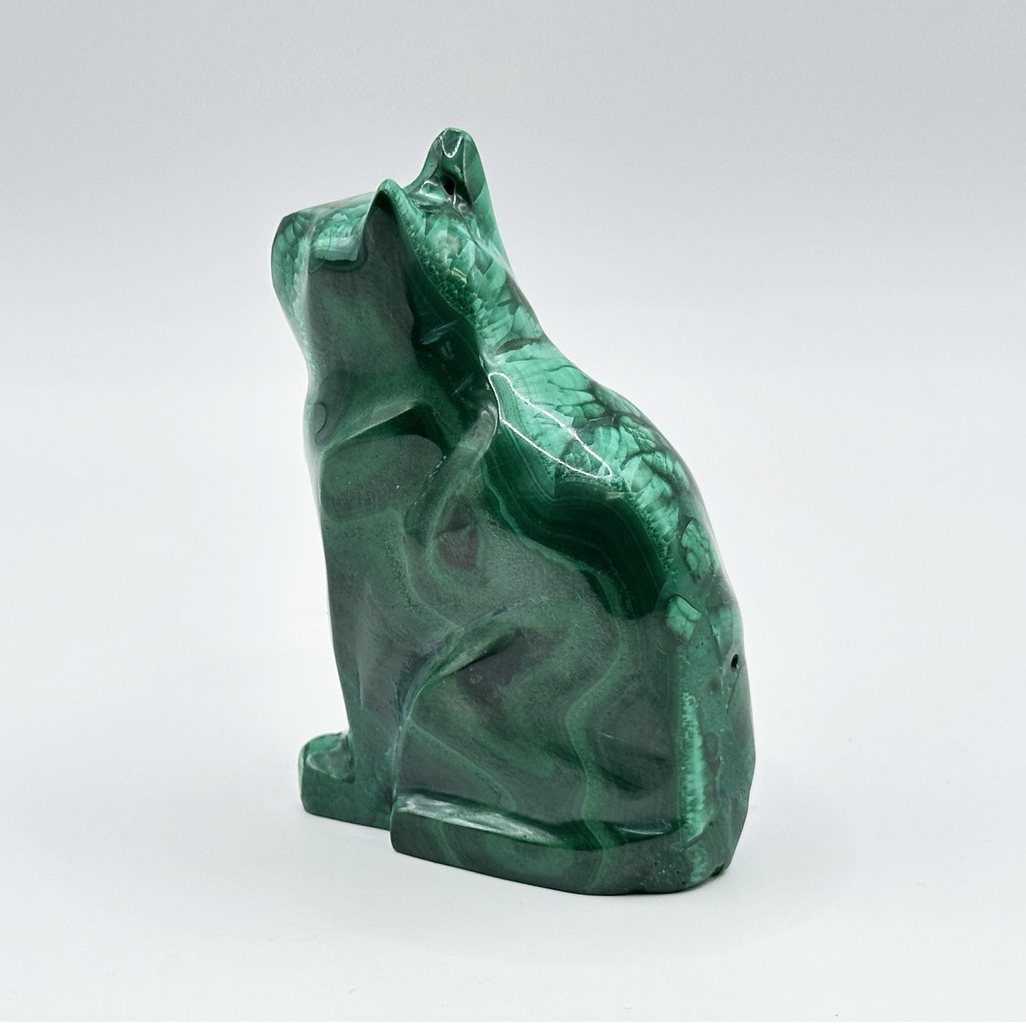 Natural Malachite Cat Carving - Gem Avenue